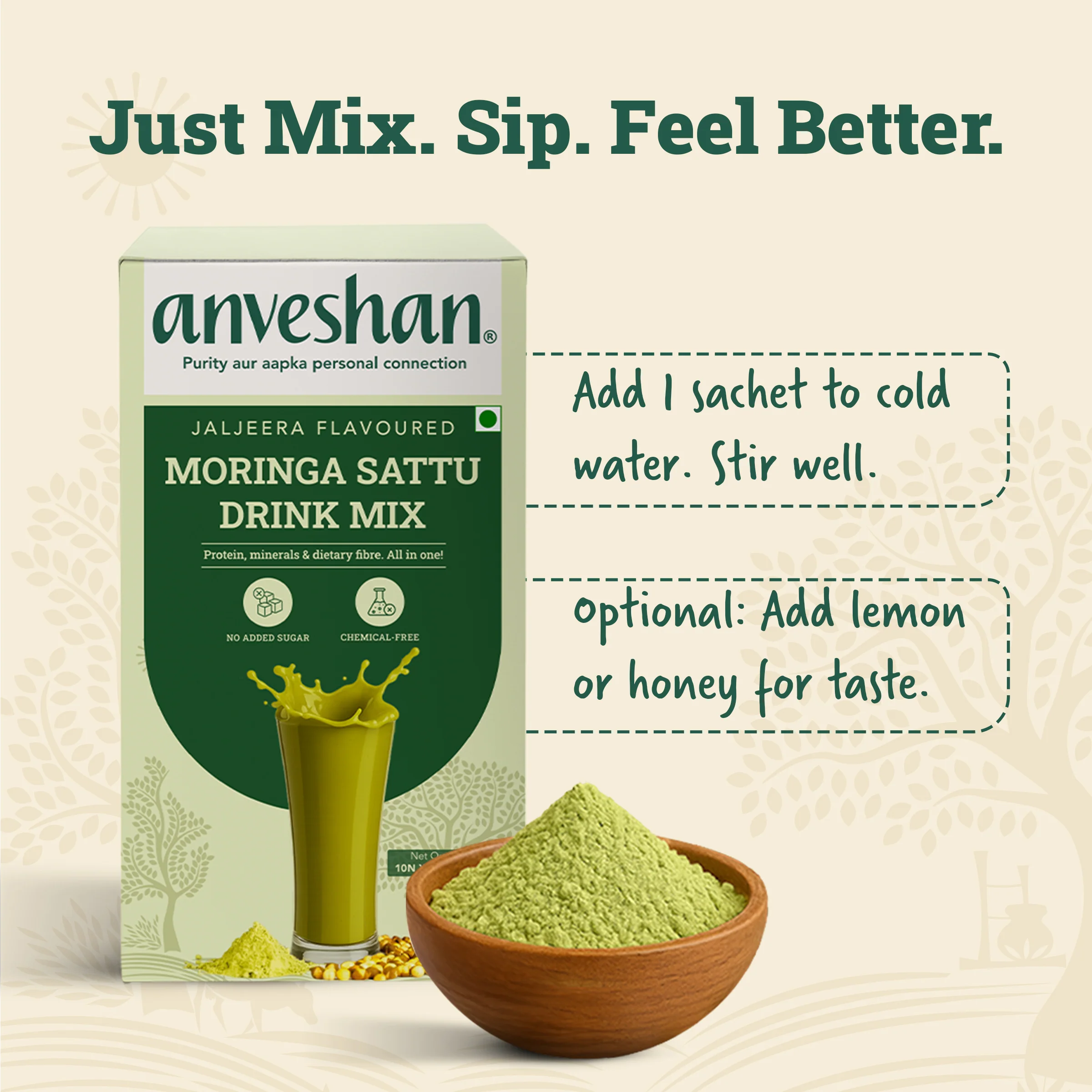 Moringa Sattu Drink Mix (10 Sachets) | Jaljeera Flavour - Image 3